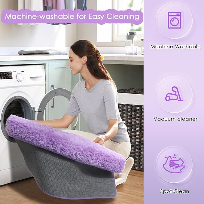 Purple Area Rugs for Girls Bedroom,5x8 Rug,Fluffy Shag Rug for Living Room,Thick Furry Rugs for Kids Room,Shaggy Throw Rug for Nursery,Playroom,Kawaii Fuzzy Plush Carpet,Cute Room Decor for Baby