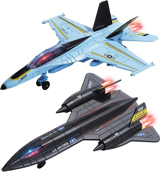 Double Metal Fighter Army Toy Airplane Model with Sound & Light, Pull Back Alloy Plane Military Toy Diecast Jet Toy, Birthday Gift for Toddler Boys and Girls