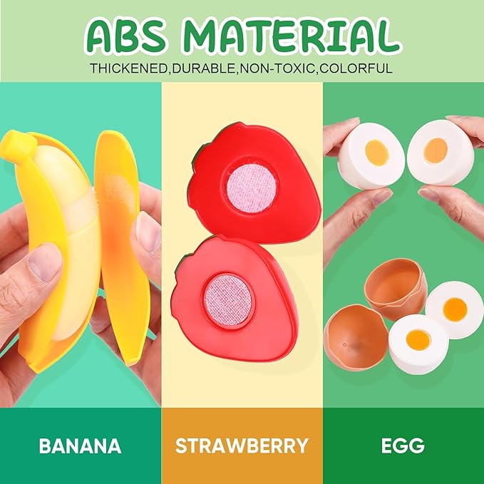 AROIC 92PCS Play Food, Toddler Kitchen Accessories Food Toys with Cutting Fruits & Vegetables, Plastic Mini Dishes Shopping Basket and Knife, Pretend Play Gift Kitchen Playset Velcro Cutting Toys