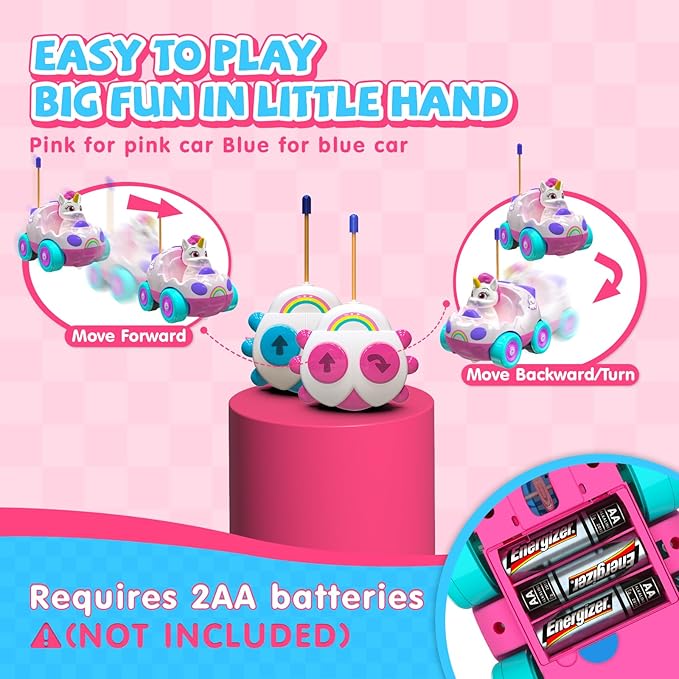 Remote Control Car for Toddlers 1-3,2 Pack Unicorn RC Cars Toys with LED Lights & Music for Toddlers Ages 2-4 Cute Birthday Gifts Toys for Girls 2 3 4 5 Years Old (Unicorn)