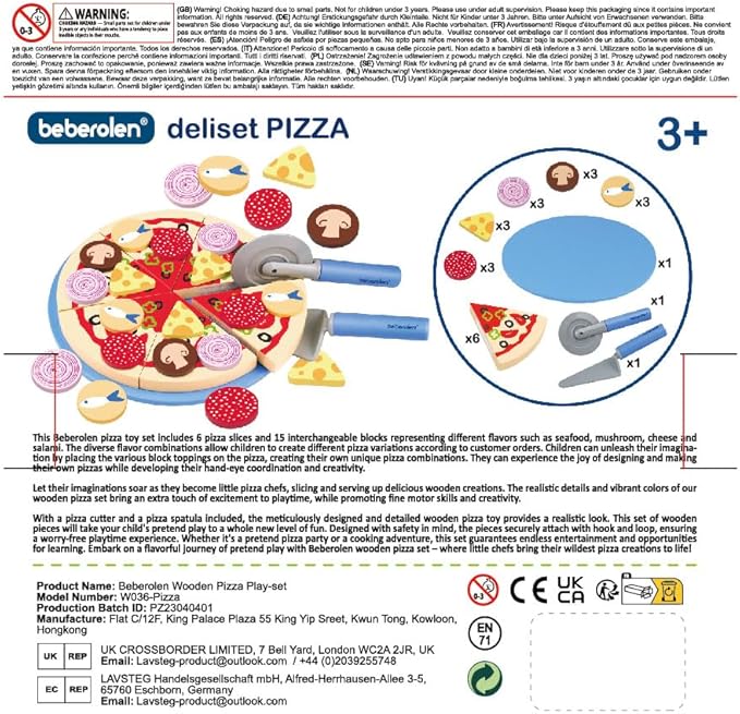 Wooden Pizza Play Food Set - 24 Pcs Cutting Toys, Pretend Play Kitchen Accessories for 3-5 Year Old Toddlers Boys & Girls