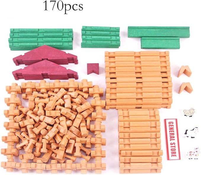 Wondertoys 170 Pieces Wood Logs Set Ages 3+, Classic Building Log Toys for Boy, Creative Construction Engineering Educational Gifts