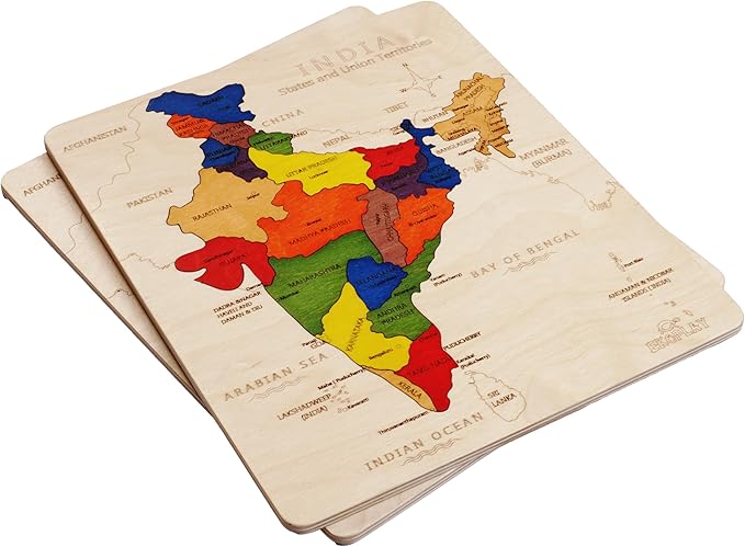 Wooden India Map Jigsaw Puzzle for Kids, 22 Pieces, Learning & Educational Toy Gift for Ages 3+