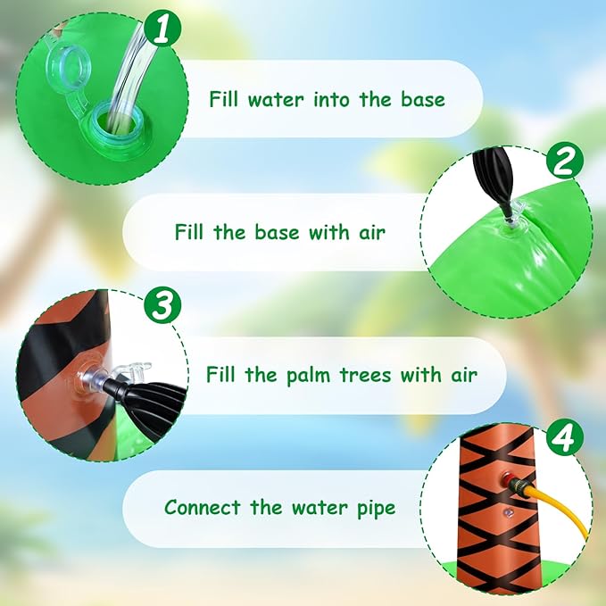 62" Inflatable Palm Tree Sprinkler, Summer Water Spray Toy with Stable Base – Outdoor Play for Backyard, Pool, Beach & Tropical Party Decorations
