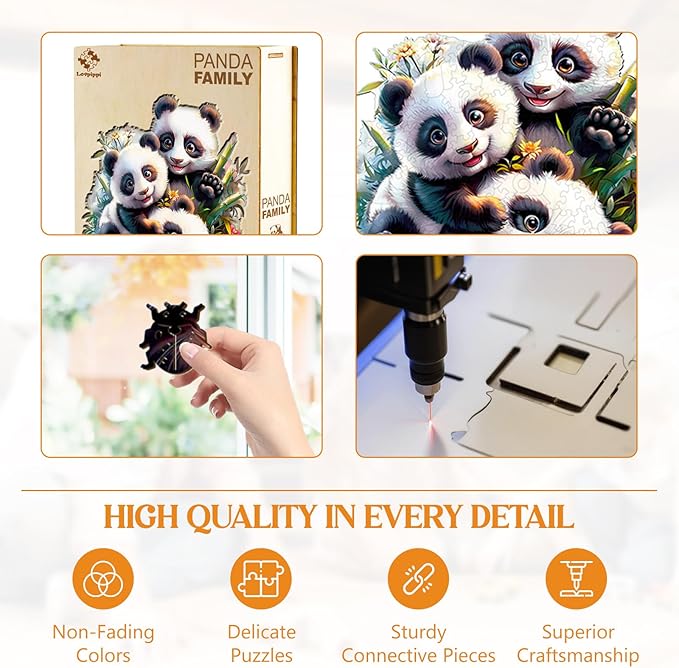 Wooden Puzzles for Adults, Panda Family Wooden Jigsaw Puzzles for Adults Kids, Unique Shaped Wood Puzzles Adult,Creative Birthday Gifts for Friends Family Game(11.4 * 11.2in 200pcs)