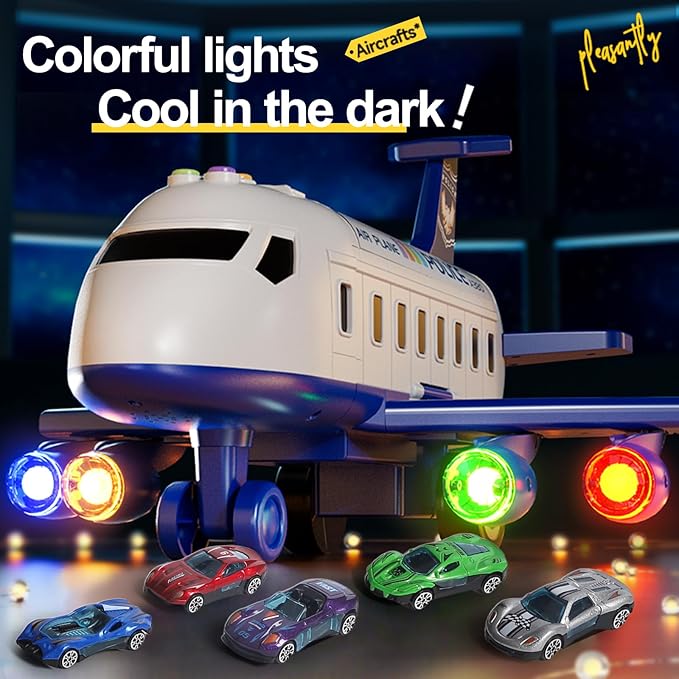 Airplane Toy Race Track Kids Toys, Foldable 4 Layer Toddler Car Track Playset, Toy Plane Transport Car Carrier & 6 Race Cars, Toddlers Toys Birthday Xmas Gifts for Age 3 4 5 6+ Years Old Boys Girls