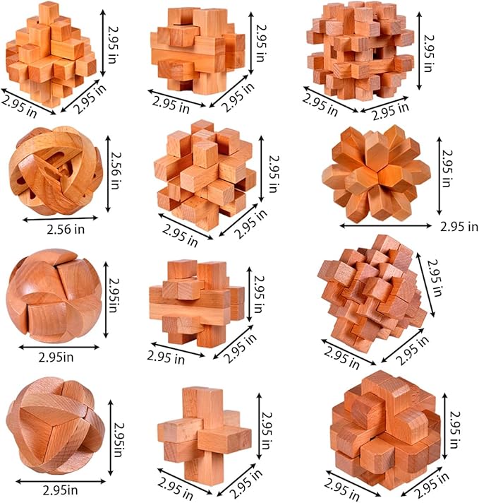 18 Pack Wooden Brain Teaser Puzzles Wooden Burr Puzzles Brain Teaser Puzzle with Gift Packing Box Magic Puzzle Games Toys for Kids and Adults by AHYUAN (Natural Wood)