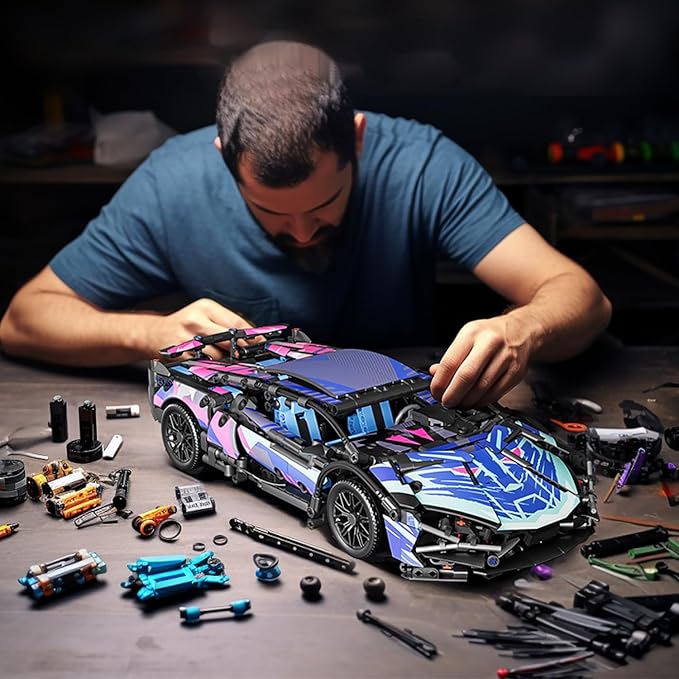 Sport Car Building Block Sets for Adults,Technical Race Car with LED Lights Collectible 1:14 MOC Model Engineering Toys Gifts for Boys Boyfriends Men Teens Age 8+ 8-12, 8-14,12 13 14