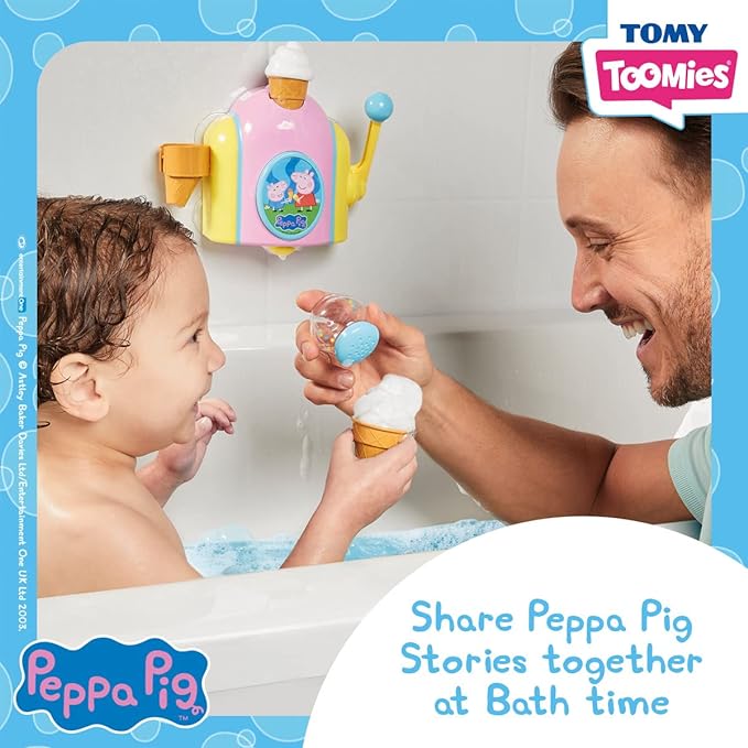 TOMY Toomies Peppa Pig Bubble Ice Cream Maker Bubble Bath Toy - Toddler Bath Toys Bubble Maker - Peppa Pig Toy with Foam-Producing Pump Action - Ages 18 Months and Up