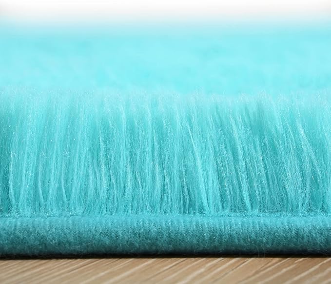 Amearea Premium Soft Area Rug 4x5.3 Feet, Blue Rugs for Living Room, Fluffy Carpet for Bedroom Nursery Playroom Teen Bedside Home Decor, Comfortable Indoor Furry Dorm Carpets, Blue