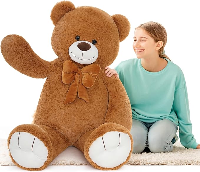 Tezituor 47 Inch Giant Teddy Bear, Soft Big Stuffed Animal Life Size 4 Feet Plush Bear Toy Valentine's Christmas Birthday Gift for Girlfriend Kids,Dark Brown