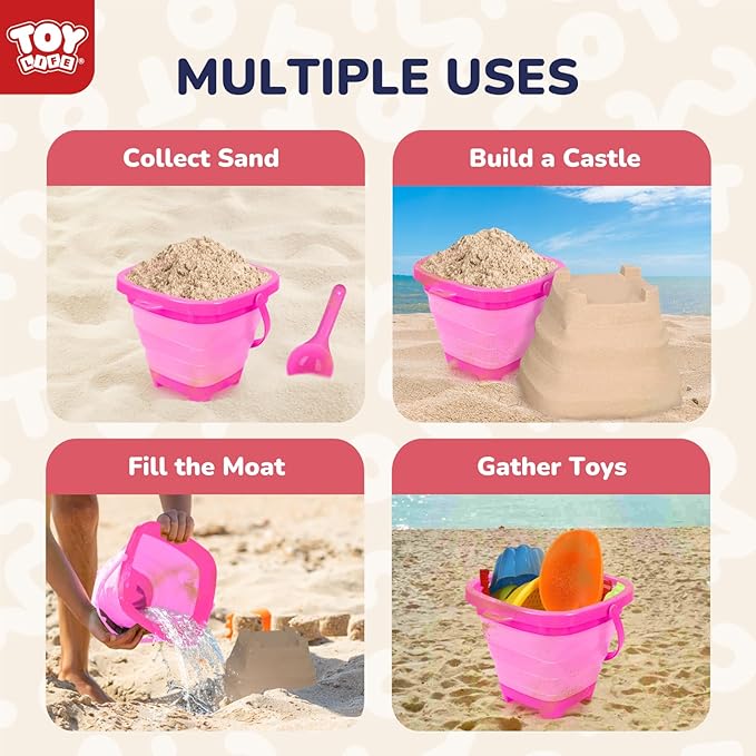 TOY Life 41 Pcs Beach Toys for Kids Ages 4-8 Collapsible Sand Toys Toddlers with Silicone Bucket Shovels & Sand Castle Building Kit Molds, Sandbox Toy Travel, Beach Party, Fishing, Summer Activities
