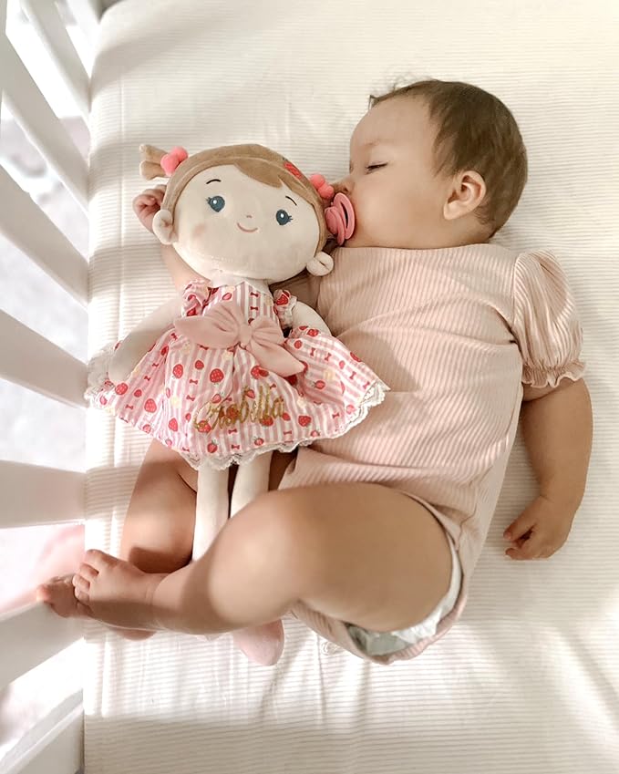 Soft Baby Doll Toys (16''), My First Baby Rag Doll for 1 Year-Old Girl Birthday Gift, Christmas Plush Toys Gift for Toddler Kids Infants-Strawberry-Girl