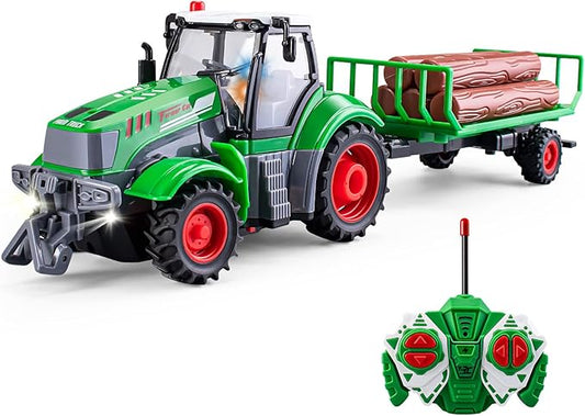 Gift for 5 Year Old boy Kids Remote Control Truck Toddler Farm Toys for Boys Age 4-7 Kids Remote Control Tractor for Boys 4-7 1/24 Scale Log Trailer