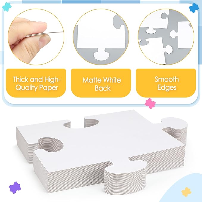 60 Pcs Large White Blank Cardboard Puzzles to Draw on 8 x 9 Inch Make Your Own Jigsaw Puzzle Pieces Giant Double Puzzle Blank White Papers for Kids Adult DIY Arts and Crafts Projects