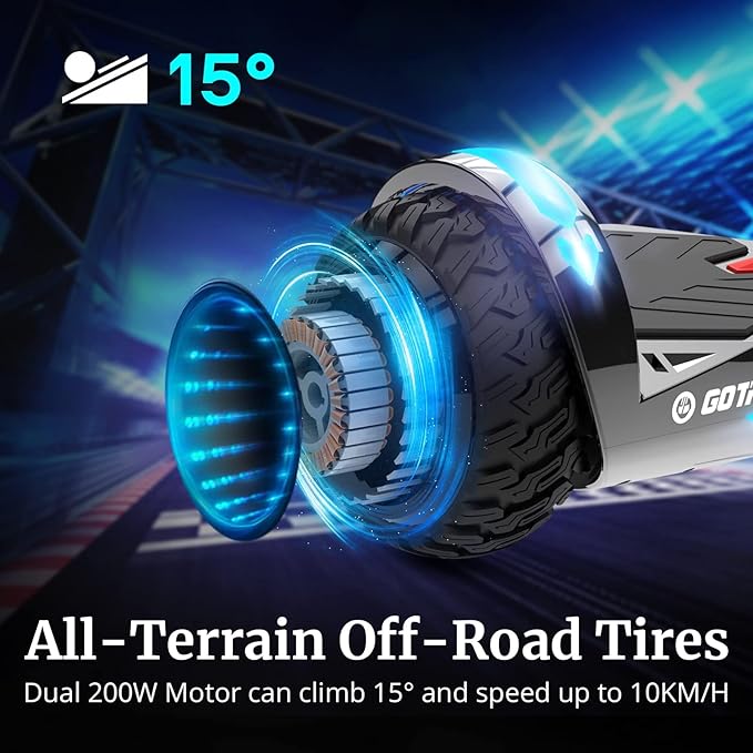 Gotrax Hoverboard with 6.5" LED Solid/Offroad Tires, Max 5/6 Miles Range, 6.2mph Power by Dual Brushless Motor, UL2272 Certified and 65.52Wh/93.6Wh Battery Self Balancing Scooter for 44-176lbs