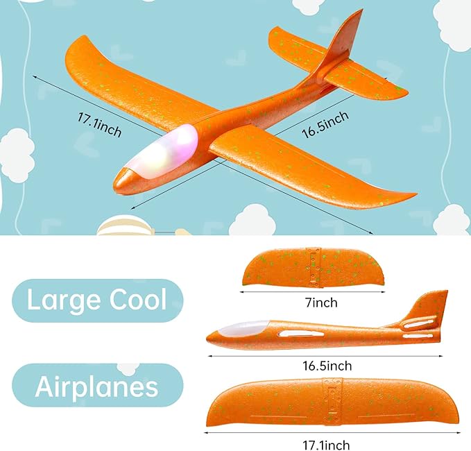 4 Pack LED Light Airplane Toys,17.5" Large Throwing Foam Plane,2 Flight Mode Glider Plane,Foam Airplane Flying Toys for Kids,Outdoor Sport Game Toys,Foam Glider Airplane,Gift Toys for Boys Girls