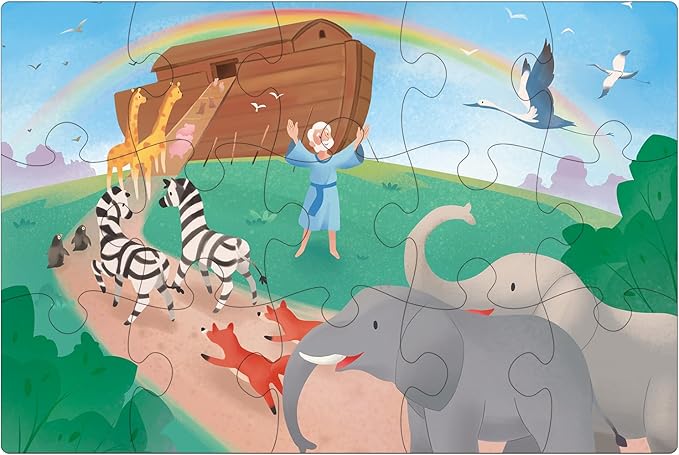 Bible Puzzles for Kids, 4-in-1 Wooden Jigsaw Puzzles in Box 15 Piece Each, Christian Religious Toys for Kids, Noah’s Ark | Daniel in The Lion’s Den | David and Goliath (Old Testament)