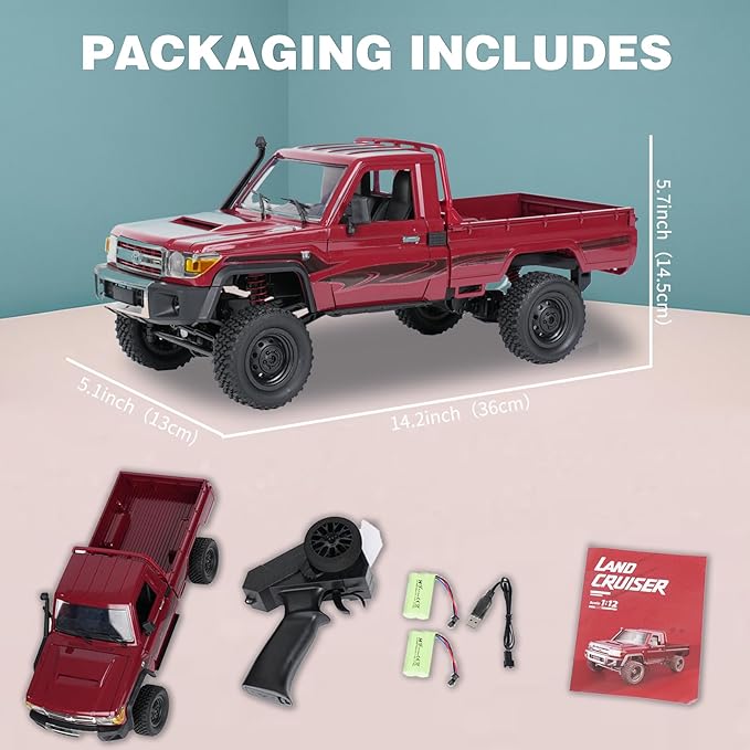 MN-82 RC Rock Crawler Car 1/12 Scale Toyota Pickup Truck , 2.4GHz 4WD Off-Road Remote Control Truck, 2-Speed Modes, 2×1200mAh Batteries, All-Terrain Crawler for Adults Kids Indoor Outdoor (whth Gift)