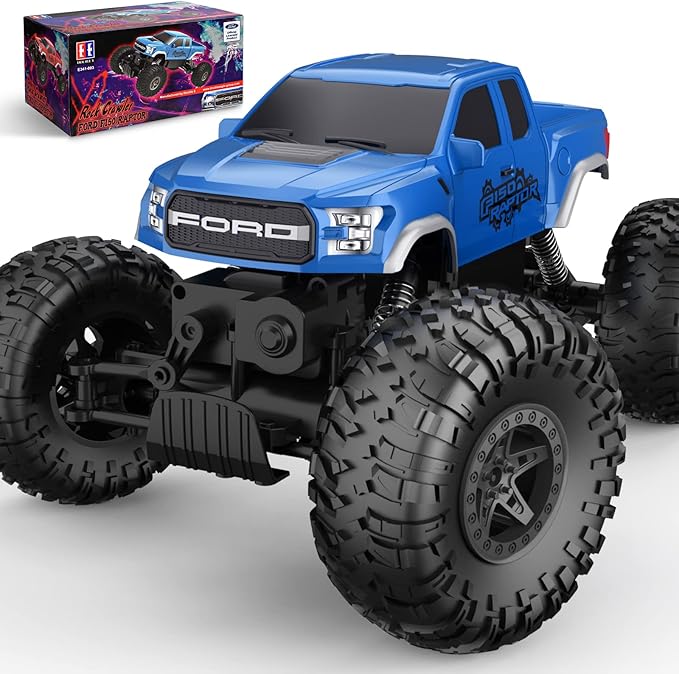 DOUBLE E Ford Raptor F150 RC Car 4WD 2 Motors Monster Trucks for Boys, 11 Inches Off Road Crawler Vehicle Truck Toy for Kids, Blue
