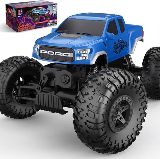 DOUBLE E Ford Raptor F150 RC Car 4WD 2 Motors Monster Trucks for Boys, 11 Inches Off Road Crawler Vehicle Truck Toy for Kids, Blue
