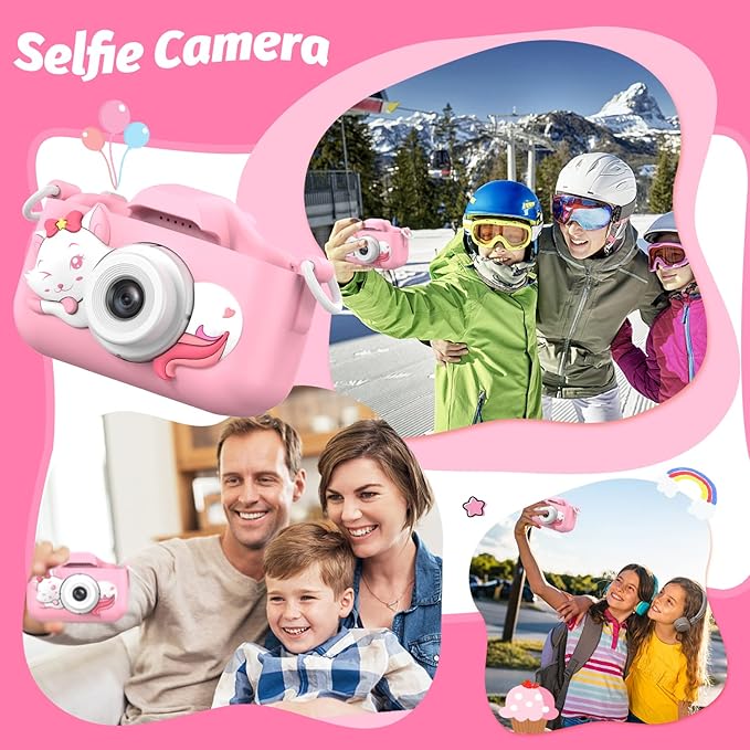Goopow Kids Digital Camera, Pink Purple, 32GB MicroSD Card Included, Shockproof and Durable for Girls Ages 3-10
