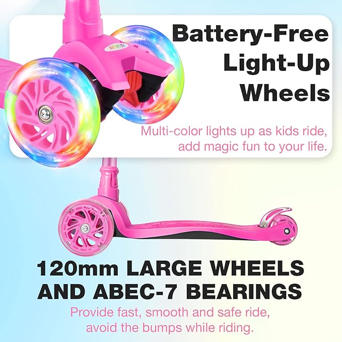 BELEEV A2 Scooters for Kids 3 Wheel Kick Scooter for Toddlers Girls Boys, 4 Adjustable Height, Lean to Steer, Light up Wheels, Extra-Wide Board, Easy to Assemble for Children Gift Sport Toys Ages 3-12