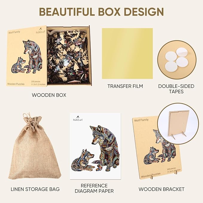 Wolf Family 500 Pieces Wooden Jigsaw Puzzles for Adults with Unique Irregular Shape Fun Challenging Animal Puzzles for Kids and Couples on Birthday,Children’s Day,Christmas 17.5"x18"