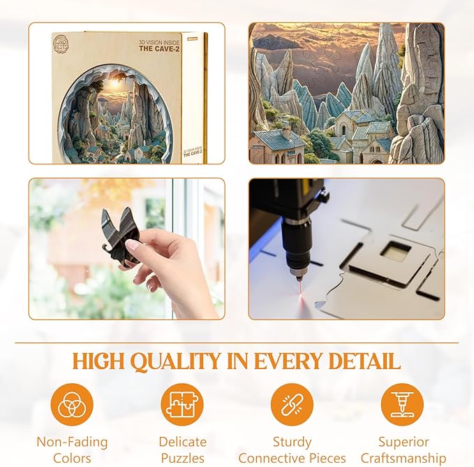 Wooden Puzzles for Adults, Wooden Jigsaw Puzzles for Adults Kids, 3D Vision Inside The Cave-2 Unique Shaped Wood Puzzles Adult, Creative Birthday Gifts for Friends Family Game (13.4 * 13.4in 300pcs)