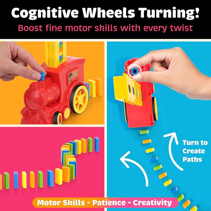 Domino Train Set for Kids – Automatic Domino Laying Toy, Montessori STEM Learning Gift for Boys & Girls Ages 3-8, Fun Educational Toddler Toy, Birthday Present for 3-5 Year Olds