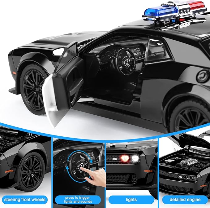 SASBSC Police Car Toys for Boys Age 3-12 1:22 Hellcat Toy Cars Diecast Metal Car Model with Light & Sound Collectable Muscle Cars for Kids 3+ Year Olds