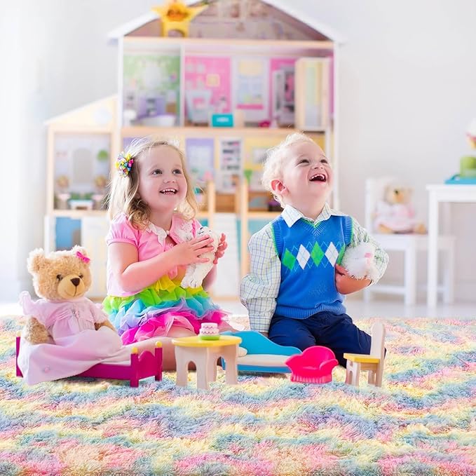 6x9 Rainbow Fluffy Rug for Girls Bedroom Soft Carpet, Large Unicorn Rainbow Rug Cute Shag Rugs for Living Room Classroom Baby Toddler Kids Girls Room Nursery Dorm, Colorful Kawaii Home Decor