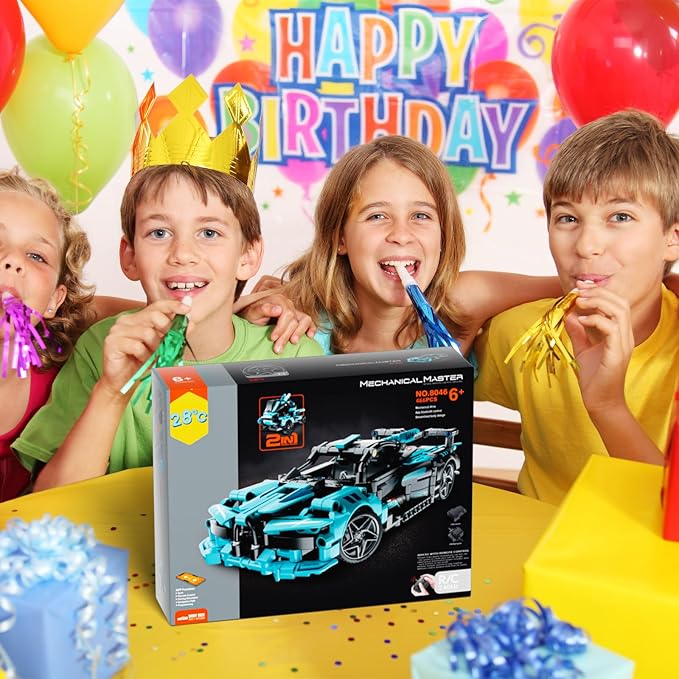 STEM Remote Control Car Building Kit Toys for Kids Age 8-12 with 2in1 STEM Robots Building Set Remote & APP Controlled Car/Robot, RC Car Toy Set for Boys Girls 466 Pcs (Dark Cyan)