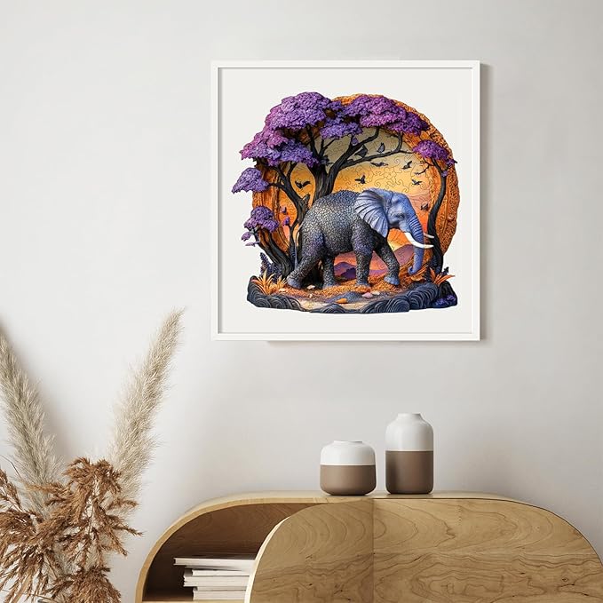 Wooden Puzzle for Adults 200 Pcs, 3D Vision Effect Elephant Forest Puzzle Unique Shape Advanced Jigsaw Puzzle, Challenge Wooden Jigsaw Puzzle for Family Game (11.2 x 10.9 in)