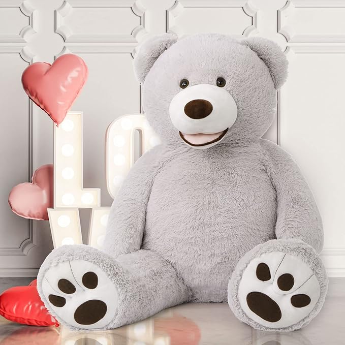 MorisMos Smile Giant Teddy Bear, 51inch Large Stuffed Bears with Big Footprints, Big Stuffed Animals Cuddly Plush Gifts for Girlfriends, Boyfriend, Gray