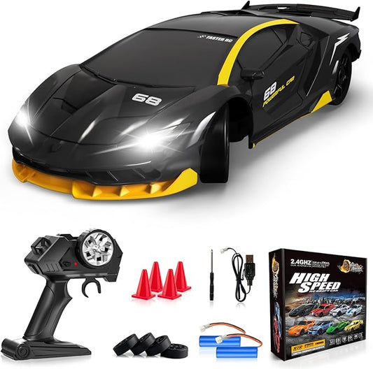 RC Drift Remote Control Car 2.4GHz 1/24 4WD 15KM/H High Speed Racing Sport with LED Lights Drifting Tire Toy for Adults Boys Girls Kids Gift 2Pcs Rechargeable Batteries