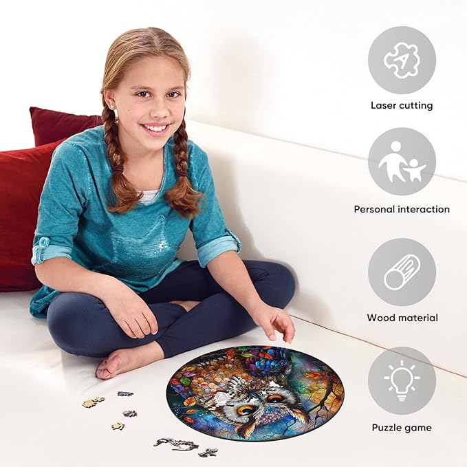 Stained Glass Owl 500 Pieces Wooden Jigsaw Puzzles for Adults with Unique Irregular Shape Fun Challenging Bird Puzzles for Kids and Couples on Birthday,Children's Day,Christmas16.7 x16.7