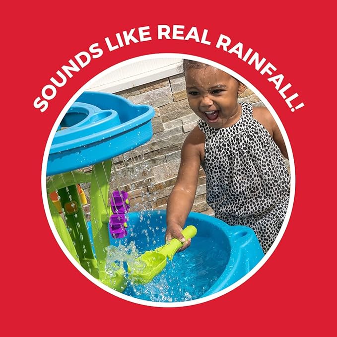 Step2 Summer Showers Splash Tower Water Table for Kids, Outdoor Kids Water Sensory Table, Ages 1.5+ Years Old, 8 Piece Water Toy Accessories, Blue & Green