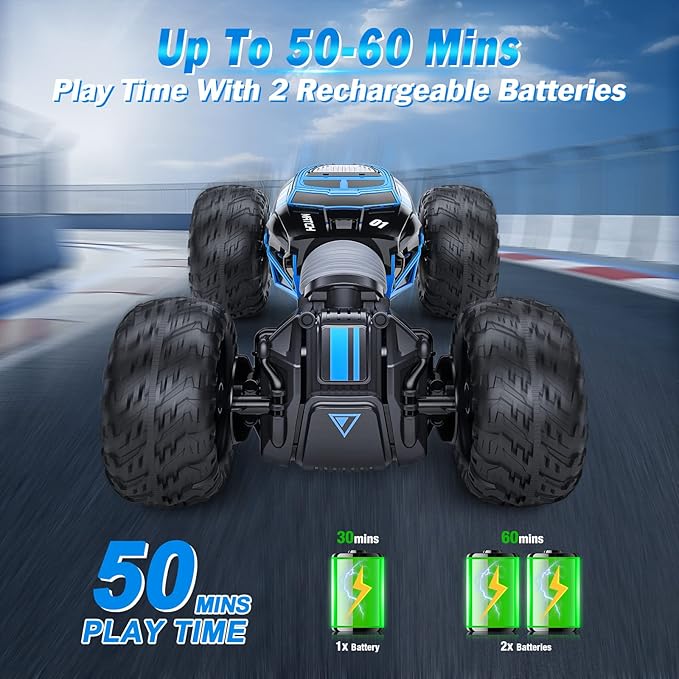 Powerextra Gesture Sensing RC Car, 1:16 Scale Outdoor Remote Control 4WD Stunt Car, Double Side All Terrains Toy with Two Batteries, 50+ Mins Play Time for Kids & Boys