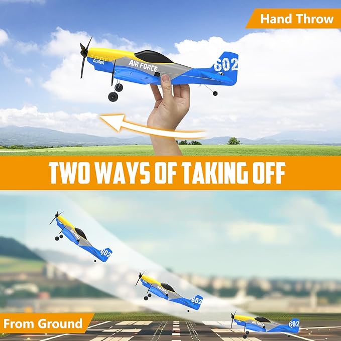 HAWK'S WORK 3 Channel RC Plane P-51D Mustang, Remote Control Airplane Ready to Fly, 2.4GHz 6-axis Gyro Stabilizer, Easy to Fly for Kids & Beginners
