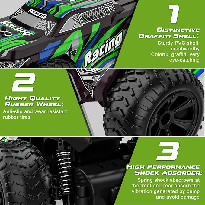 Remote Control Car - 20km/h 2.4GHz High Speed RC Cars, Off Road Hobby RC Racing Car with 2 Rechargeable Batteries & LedLights, Toy Car Gift for 3 4 5 6 7 8 Year Old Boys Girls Kids