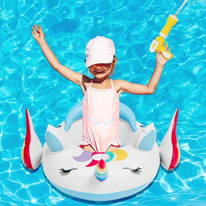 Kids Inflatable Pool Float with Integrated Squirt Gun,Fun Ride,on Float for Toddlers(Ages 3-8), Exciting Swimming Pool Toy for Boys and Girls