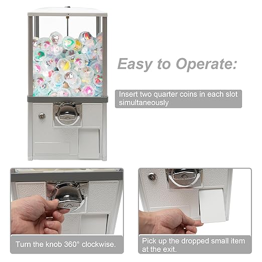 Vending Machine, 20.87Inch Height Candy Gumball Machine with Load Capacity Gumball Bank, Metal Candy Vending Machine for 1.77-1.97Inch Gadget,Portable Candy Dispenser Machine for Retail Shop (White)