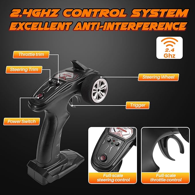 1/16 Scale Hobby RC Car, 36 KPH High-Speed 4WD RC Truck, 2.4 GHz Remote Control Car, All-Terrain Electric Vehicle, 4X4 Remote Contral Moster Truck for Kids and Adults