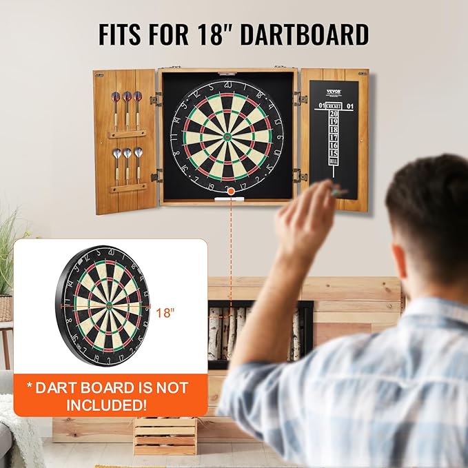 VEVOR Dart Board Cabinet Set, Multiple Styles Ready-to-Play Bundle Official Size, Steel Tip Dart Hideaway Cabinet, Features Easy Assembly, Complete with All Accessories, Perfect for Cricket Games