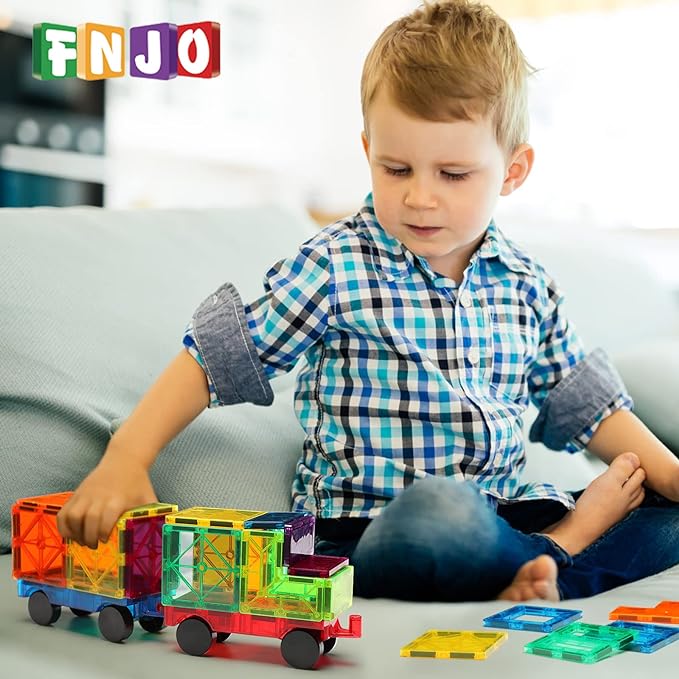 FNJO Magnetic Tiles, 100PCS Building Blocks, Magnets Building Set, STEM Construction Stacking Toy Gift for Kids 3+ Boys and Girls Preschool Kindergarden Toy