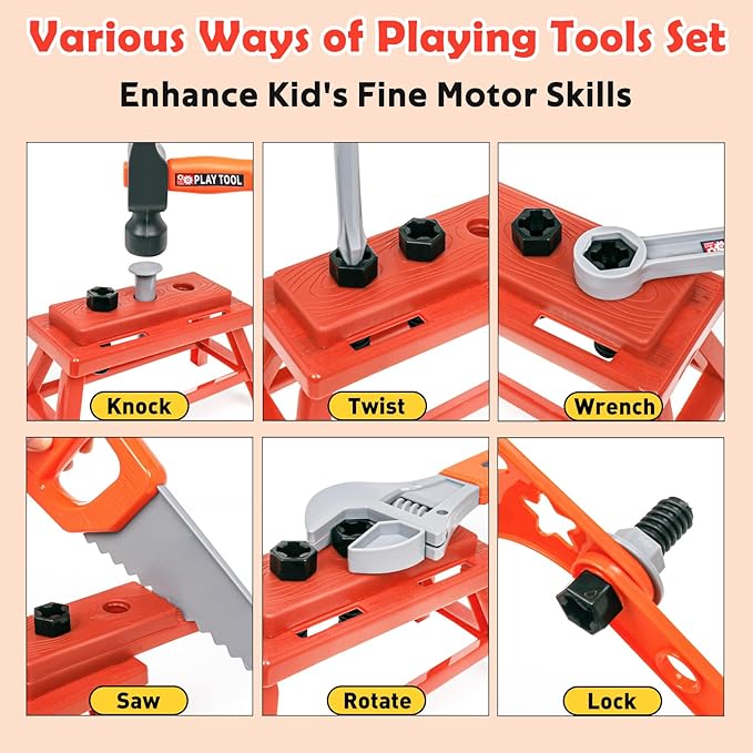 Kids Tool Set - 50Pcs Toddler Tool Set Age 3-5 Construction Toys with Tool Box & Electronic Toy Drill Pretend Play Dress Up Toddler Boys Toys 4-6 Birthday Gifts for 3 4 5 6 7 Year Old Boy Girl