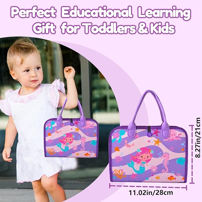 Qizfun Busy Board Montessori Toys for 1 2 3 4 Year Old, Educational Sensory Preschool Learning Toys for Toddlers 1-3, Car & Airplane Travel Activities Toys for Kids Ages 2-4, Girl Birthday Gift