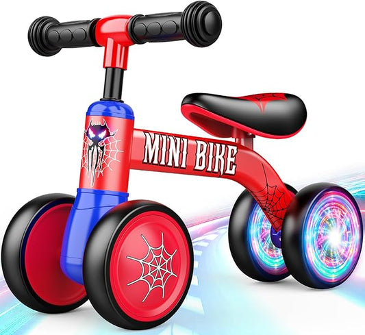 Baby Balance Bike 1-2 Year Old: Spider Toddler Bike Baby Bike for 10-24 Month with Colorful Lighting & 4 Wheels First Riding on Toys Spider Easter Birthday Gifts for One Year Old Boy Girl Gifts