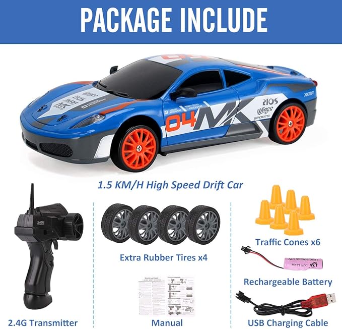Liberty Imports RC Drift Car 1/24 2.4GHz 4WD Remote Control Sport Racing On-Road Vehicle with LED Light, Batteries and Drift Tires (Style 7)